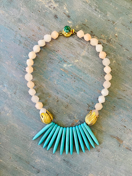 Rose Quartz and Turquoise Statement Necklace