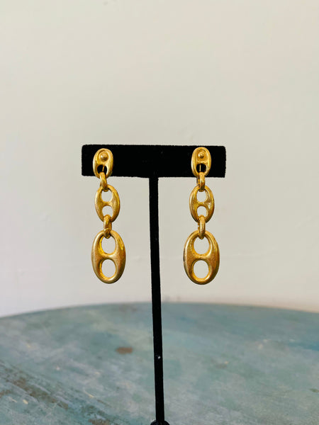 Gold Mariner Link Chain Clip Earrings