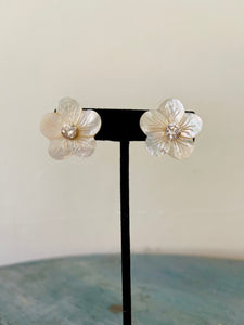 Mother of Pearl Flower Clip Earrings