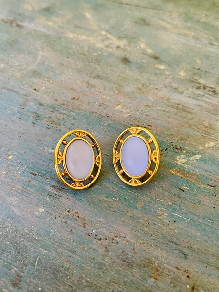 Lilac Cabochon Gold Post Earrings