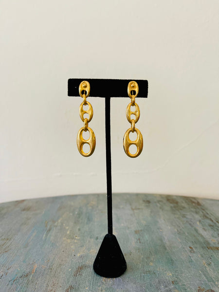 Gold Mariner Link Chain Clip Earrings