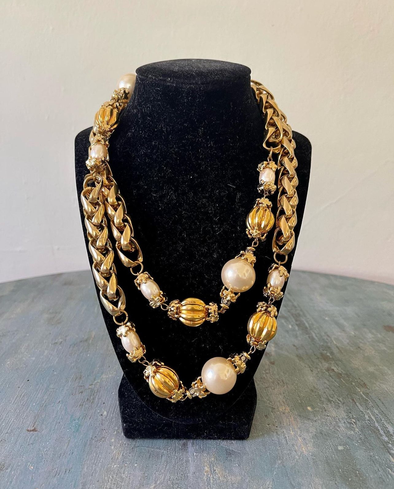 Long Wheat Chain Necklace With Pearls