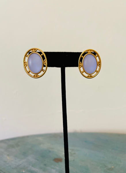 Lilac Cabochon Gold Post Earrings