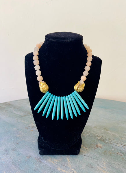 Rose Quartz and Turquoise Statement Necklace