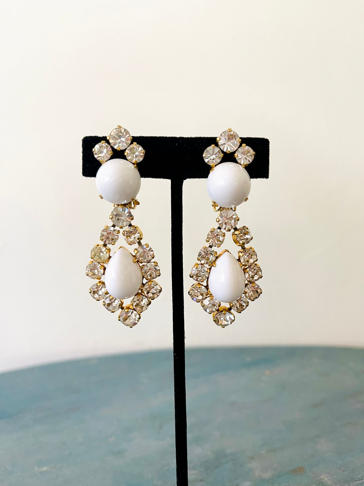 Glass and Diamanté Drop Earrings