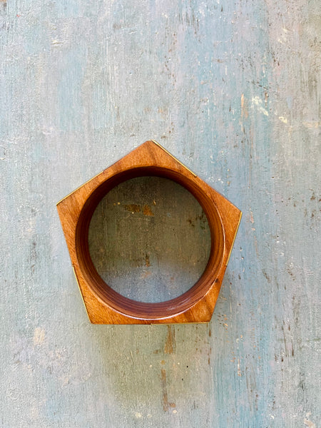 Faceted Wood and Brass Modernist Bangle