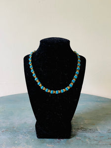 Turquoise Cabochon and Crystal Necklace