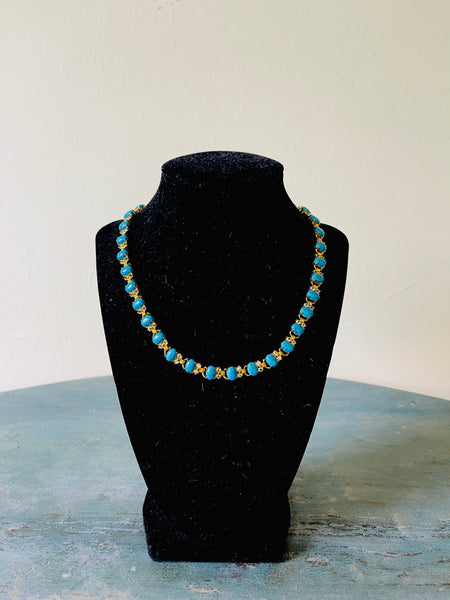 Turquoise Cabochon and Crystal Necklace