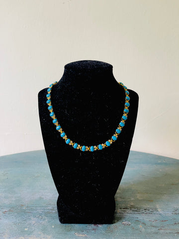 Turquoise Cabochon and Crystal Necklace