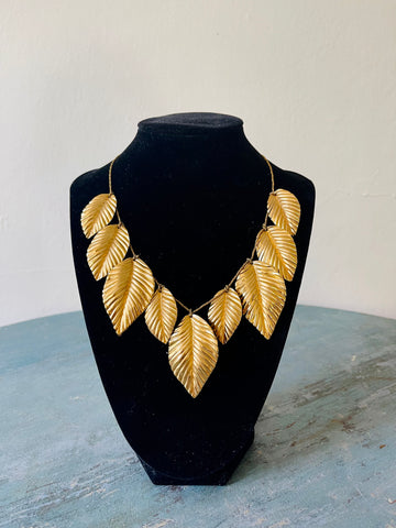 Gold-Plated Textured Leaf Necklace