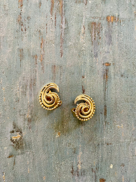 Gold Paisley Clip Earrings