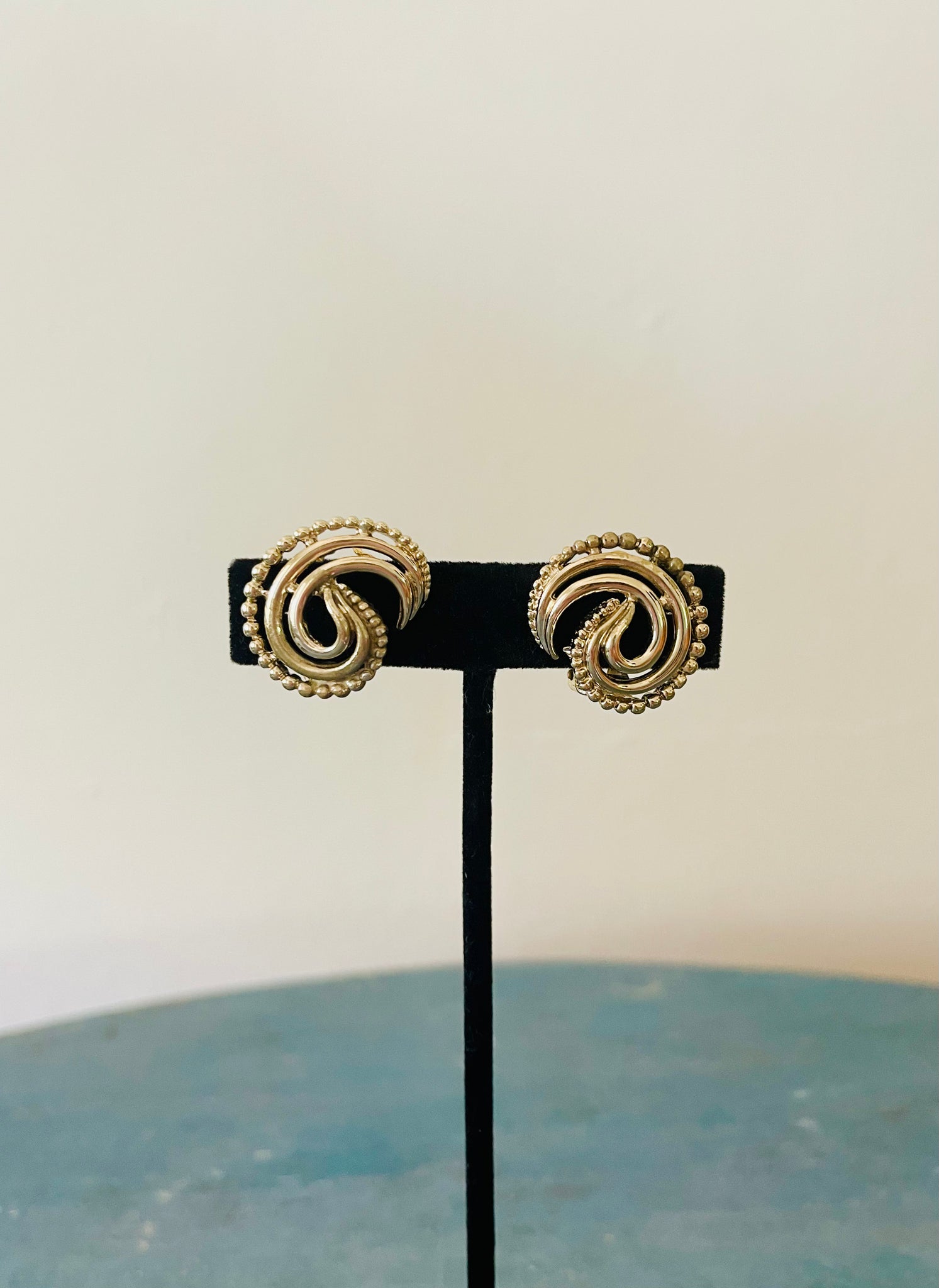 Gold Paisley Clip Earrings