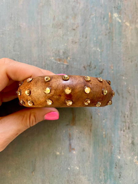 Wood Bracelet With Rhinestone Accents