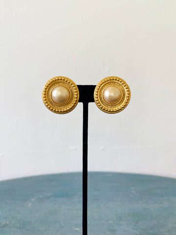 Pearl Button Clip Earrings