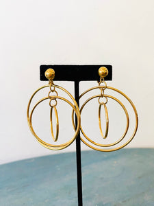 Gold Triple-Hoop Dangle Earrings