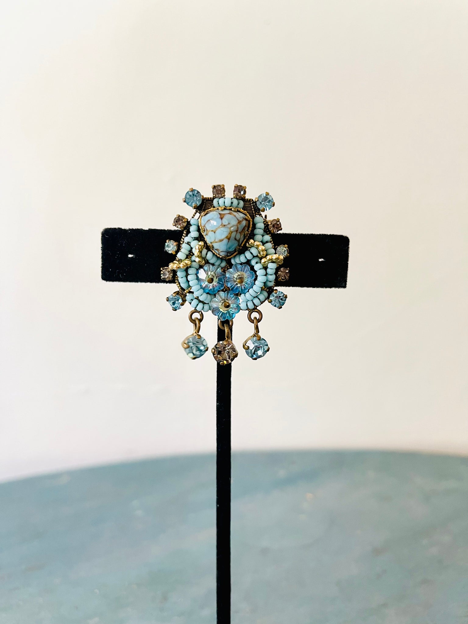 Light Blue Beaded Brooch