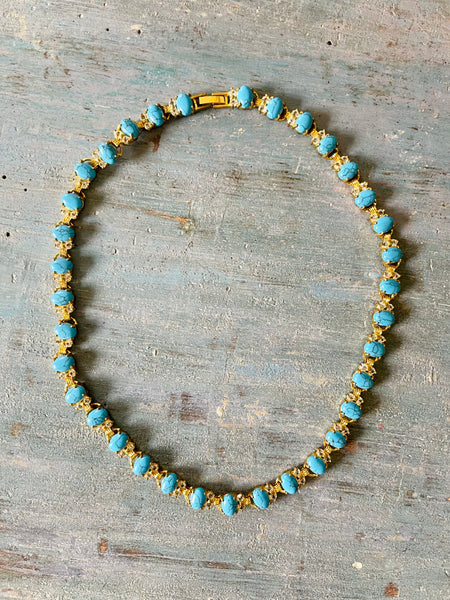 Turquoise Cabochon and Crystal Necklace