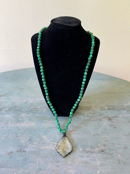 Crystal Pendant With Faceted Malachite Beads