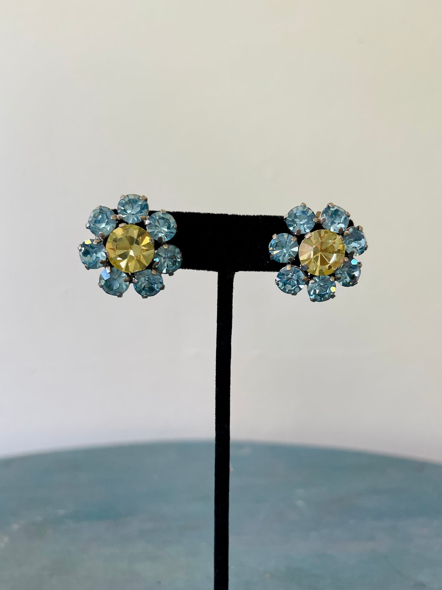 Citrine and Baby Blue Crystal Clip Earrings