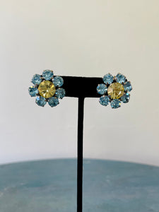 Citrine and Baby Blue Crystal Clip Earrings