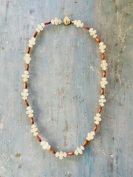 Clear Lucite and Wood Bead Necklace