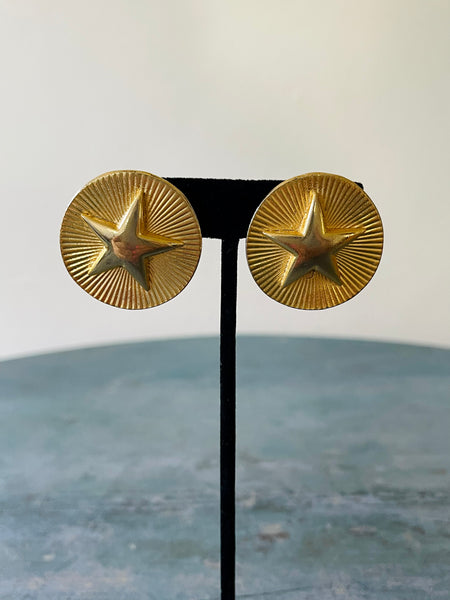 Gold Star Button Clip Earrings