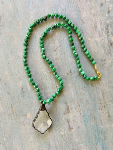 Crystal Pendant With Faceted Malachite Beads