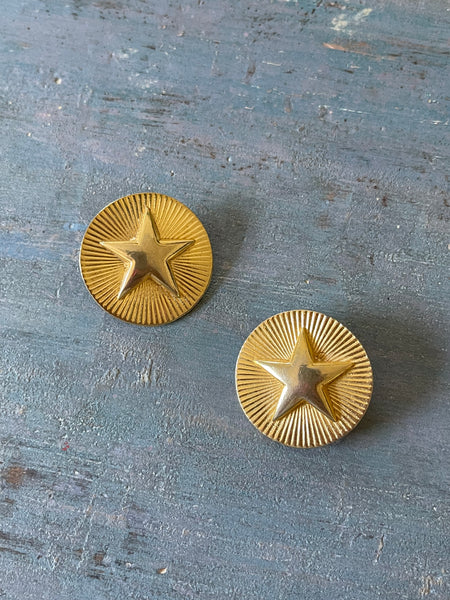 Gold Star Button Clip Earrings