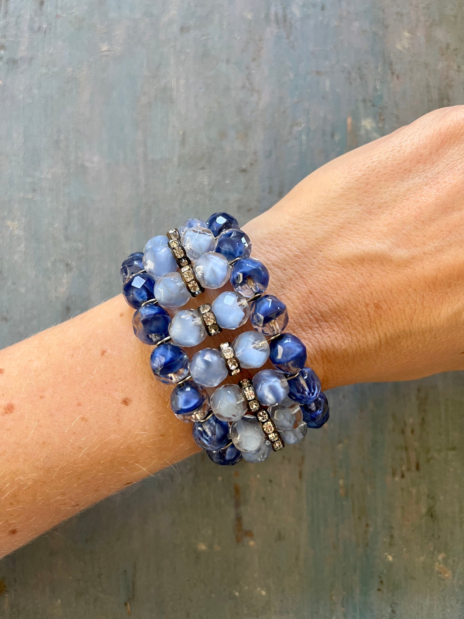 Two-Tone Blue Givré Glass Wrap Bracelet