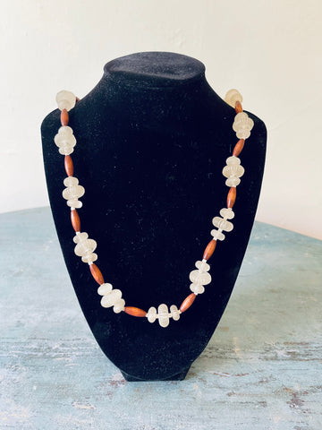 Clear Lucite and Wood Bead Necklace