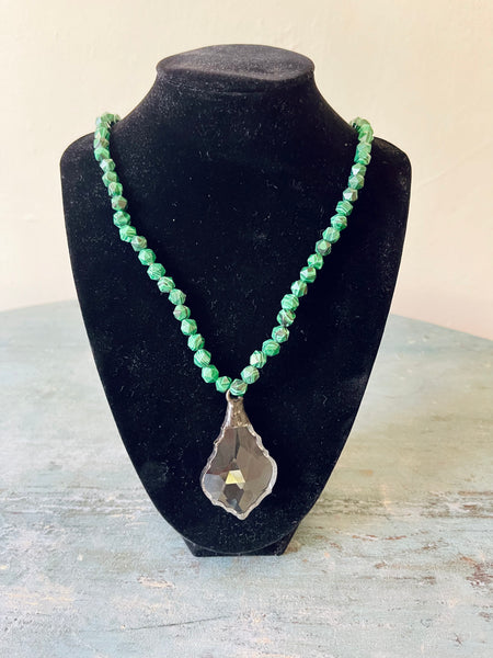 Crystal Pendant With Faceted Malachite Beads