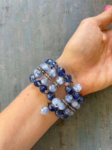 Two-Tone Blue Givré Glass Wrap Bracelet