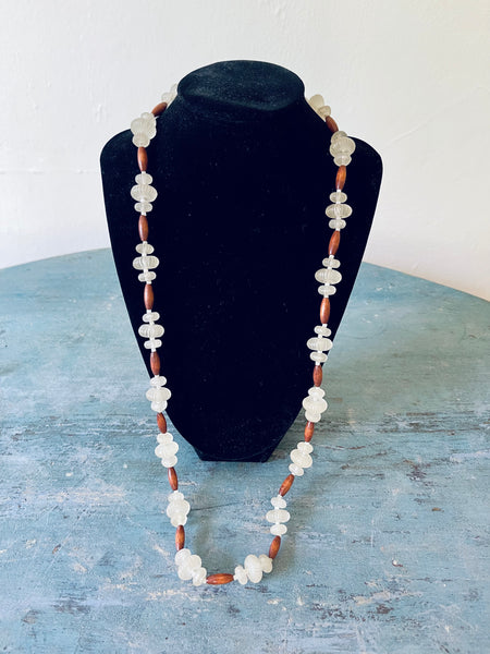 Clear Lucite and Wood Bead Necklace